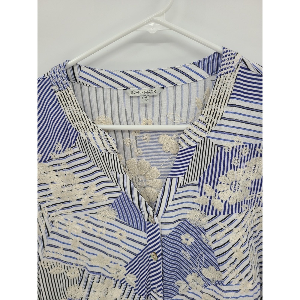 John Mark Patchwork Embroidered Shirt Pm Boho Cot… - image 5